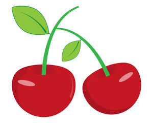 Cherries with a stem and leaves