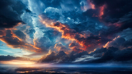Fototapeta na wymiar A majestic sky of swirling clouds, illuminated by a brilliant sunset.