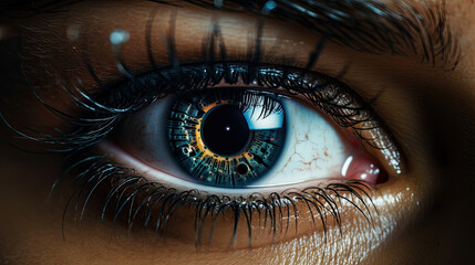 Fototapeta premium Tech Reflection in Close-Up of Eyes and Glasses