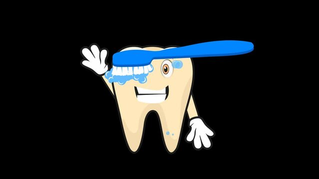 Teeth cleaning process. brush your teeth with toothpaste. whiten and care for teeth. Tooth cartoon clip. Pediatric dentistry clip. Dental videos. on transparent background