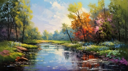 Obraz premium Palette knife painting of a beautiful landscape 