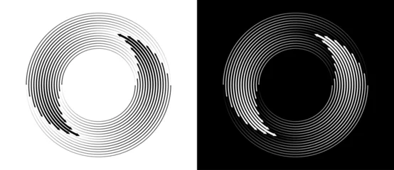 Wandcirkels aluminium Abstract background with lines in circle. Art design spiral as logo or icon. A black figure on a white background and an equally white figure on the black side. © Mykola Mazuryk