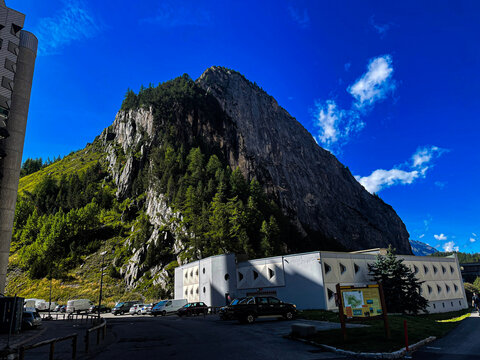 enjoyable view on the mountain and house under that of Val disere in France 