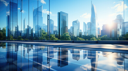 Fototapeta na wymiar Reflective Skyscrapers - Modern Business Office Buildings