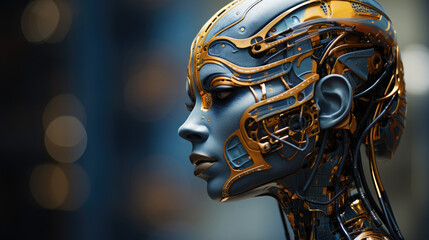 Humanoid Head Side View - Blue and Yellow Aesthetics