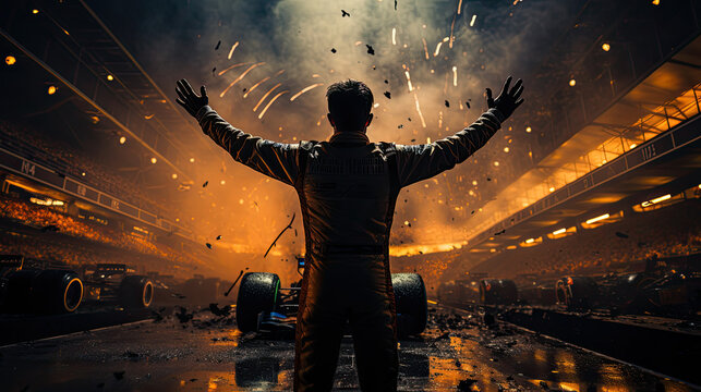 Victory Celebration - Silhouette of a Racing Driver