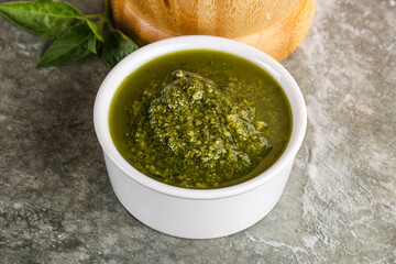 Homemade vegetarian basil pesto sauce