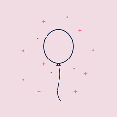 Line drawing of celebration balloon with confetti. Isolated object on a light pink background. Simple flat design. Vector drawing