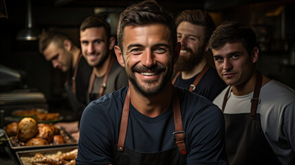 Obraz premium Smiling Chefs Team - Culinary Professionals at Work