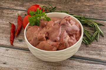 Raw chicken liver in the bowl