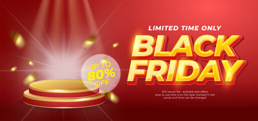 Black friday flash sale podium with 3D style editable text effect