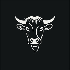 Cow head animal logo line art illustration design, on a black background