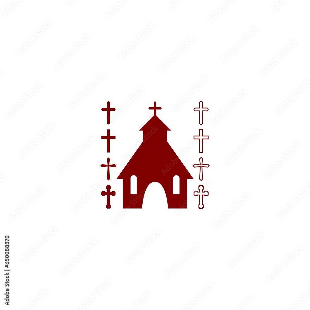 Poster Church with a set of crosses icon isolated on white background