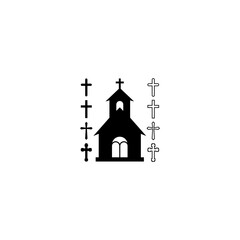 Church with a set of crosses icon isolated on white background