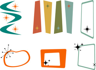 Mid Century Modern Vector Bundle Clip Art Retro MCM Atomic Starburst Digital File MidCentury Shapes Vector Set Atomic Age Space Age Y2K Retro Stars 50 60s Vintage Scrapbooking