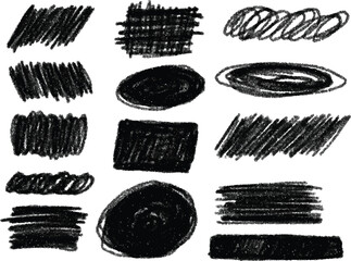 Black Marker Brush Ink Line Stroke Set, Isolated on white background. Grunge Texture.