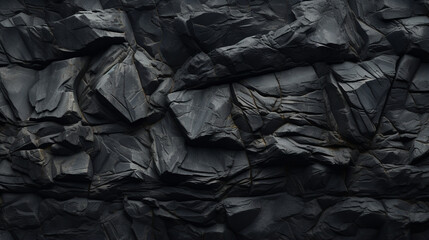 A seamless texture unveils a luxurious rough raw black lava rock background, capturing the essence of natural dragon stone or obsidian cave wall. - obrazy, fototapety, plakaty
