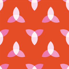 Vector triangle shapes creating a floral effect. A color palette of pink and ivory color over an orange background. Great for home decor, fabric, wallpaper, gift-wrap, stationery and packaging.

