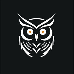 Owl logo line art illustration design, on a black background