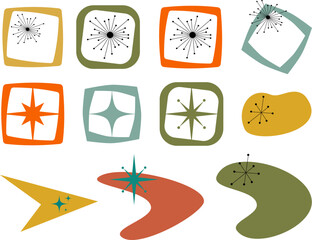 Mid Century Modern Vector Bundle Clip Art Retro MCM Atomic Starburst Digital File MidCentury Shapes Vector Set Atomic Age Space Age Y2K Retro Stars 50 60s Vintage Scrapbooking