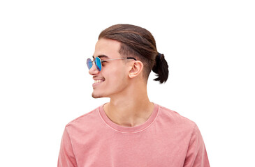 Happy, man and sunglasses for retro, fashion or style on isolated, transparent or png background in...