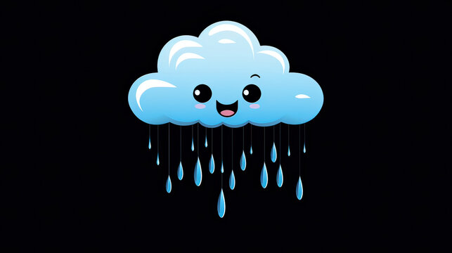 Animated raindrop with a cute face diving from a pixel cloud.  AI generative