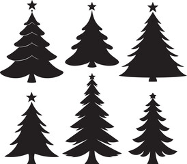 Christmas tree and star silhouette Set Vector Illustration, EPS