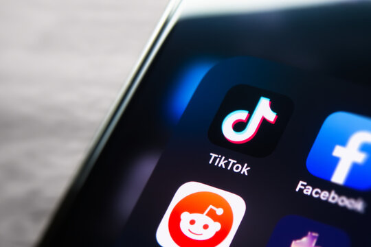 Closeup view of mobile phone screen focusing on tiktok: Sonora, Mexico - September 20, 2023
