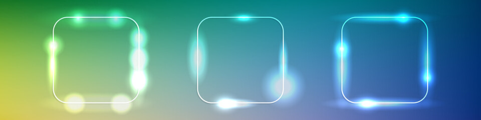 Set of neon frames with shining effects