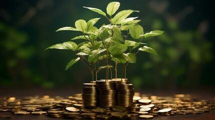 Fototapeta na wymiar Coins and money growing plant for finance