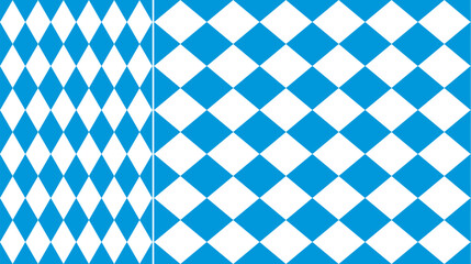 Bavarian pattern, Oktoberfest background, german blue white rhombus flag. Vector seamless pattern of diamond geometric shapes, Oktoberfest festival backdrop, beer fest or party background - obrazy, fototapety, plakaty