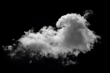 Single white cloud isolated on black background and texture. brush background.