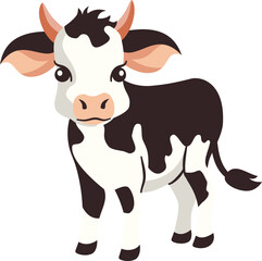 Flat vector illustration. Farm animals, cute cow on white background . Vector illustration