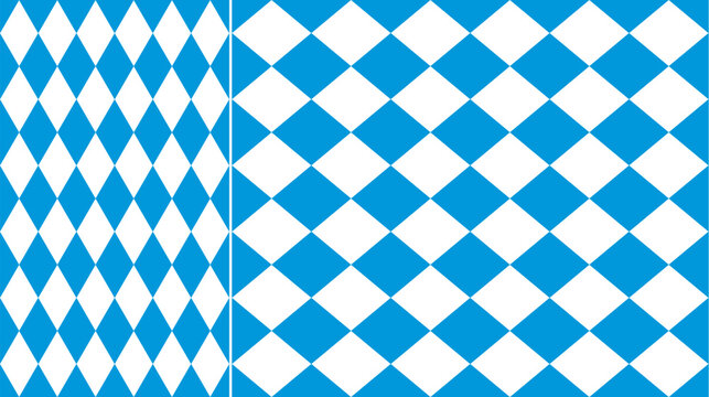 Bavarian pattern, Oktoberfest background, german blue white rhombus flag. Vector seamless pattern of diamond geometric shapes, Oktoberfest festival backdrop, beer fest or party background