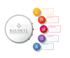 Vector infographic business presentation template with circular interconnection with 5 options.
