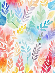 Fototapeta na wymiar Watercolor style colorful leaves and floral branches on white background. Created with Generative AI technology