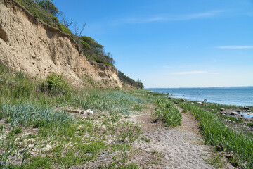 Island Poel on the steep coast to the Baltic Sea. Break-off edge on the slope