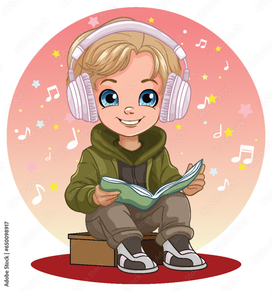 Wall mural Boy listening to music with headset