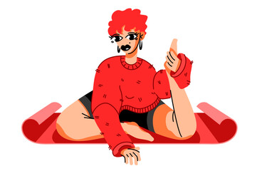 Woman on mat in yoga pose doing stretching. Girl doing aerobics exercises