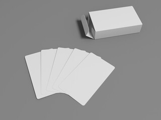 3d rendering of 5 white playing cards with packaging on grey background