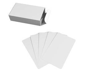 3d rendering of five white playing cards with packaging on transparent background	
