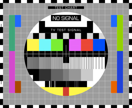 TV signal test screen table or television broadcast color grid pattern, vector background. Retro old TV or video monitor test screen, display with static image transmission and television quality card