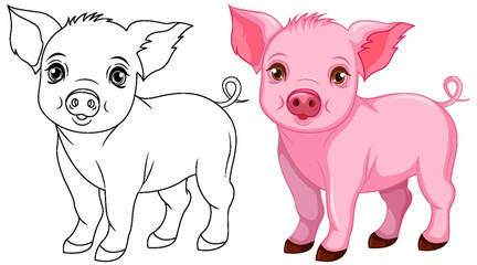 Cute pig cartoon isolated doodle outline