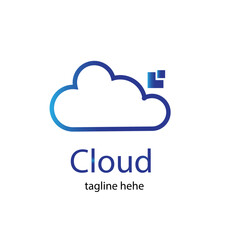 Blue Cloud computing icon vector logo design template in line style
