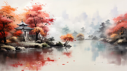 Capturing Autumn: Chinese Style Ink Painting Depicting the Beauty of the Season