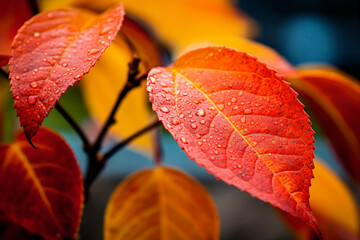 Close-up of a color-changing leaf in autumn