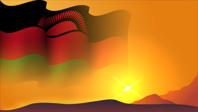 malawi waving flag concept background design with sunset view on the hill vector illustration