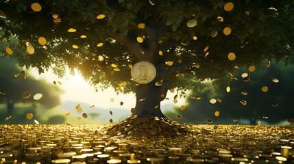 Tree with golden coins for limitless wealth