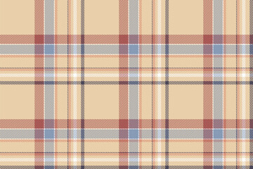 Plaid background, check seamless pattern in beige. Vector fabric texture for textile print, wrapping paper, gift card or wallpaper.