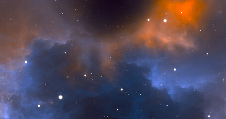Fototapeta na wymiar Space background with nebula and shining stars. Giant interstellar cloud. Infinite universe